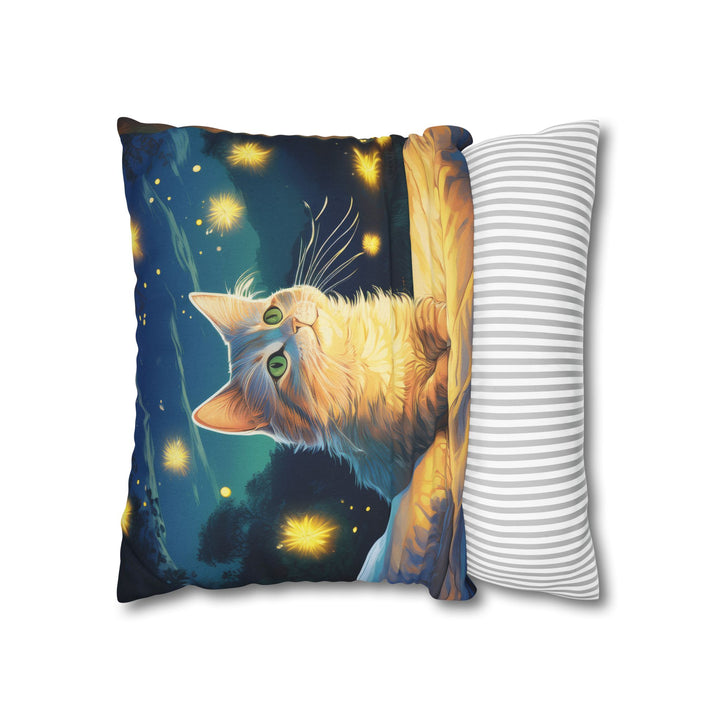 Enchanted Firefly Night: Cozy Cat Pillowcase for a Magical Glow