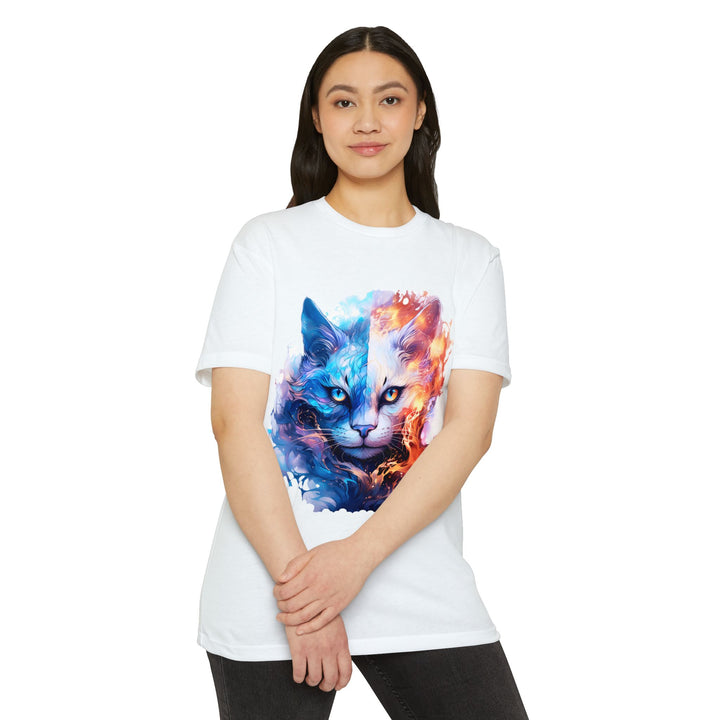 Yin-Yang Feline Fusion Art Top - Fire and Ice Cat Design