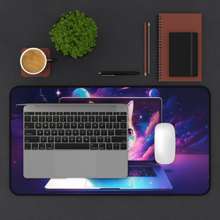 Cosmic Cat Desk Mat – Elevate Your Workspace with Stellar Style