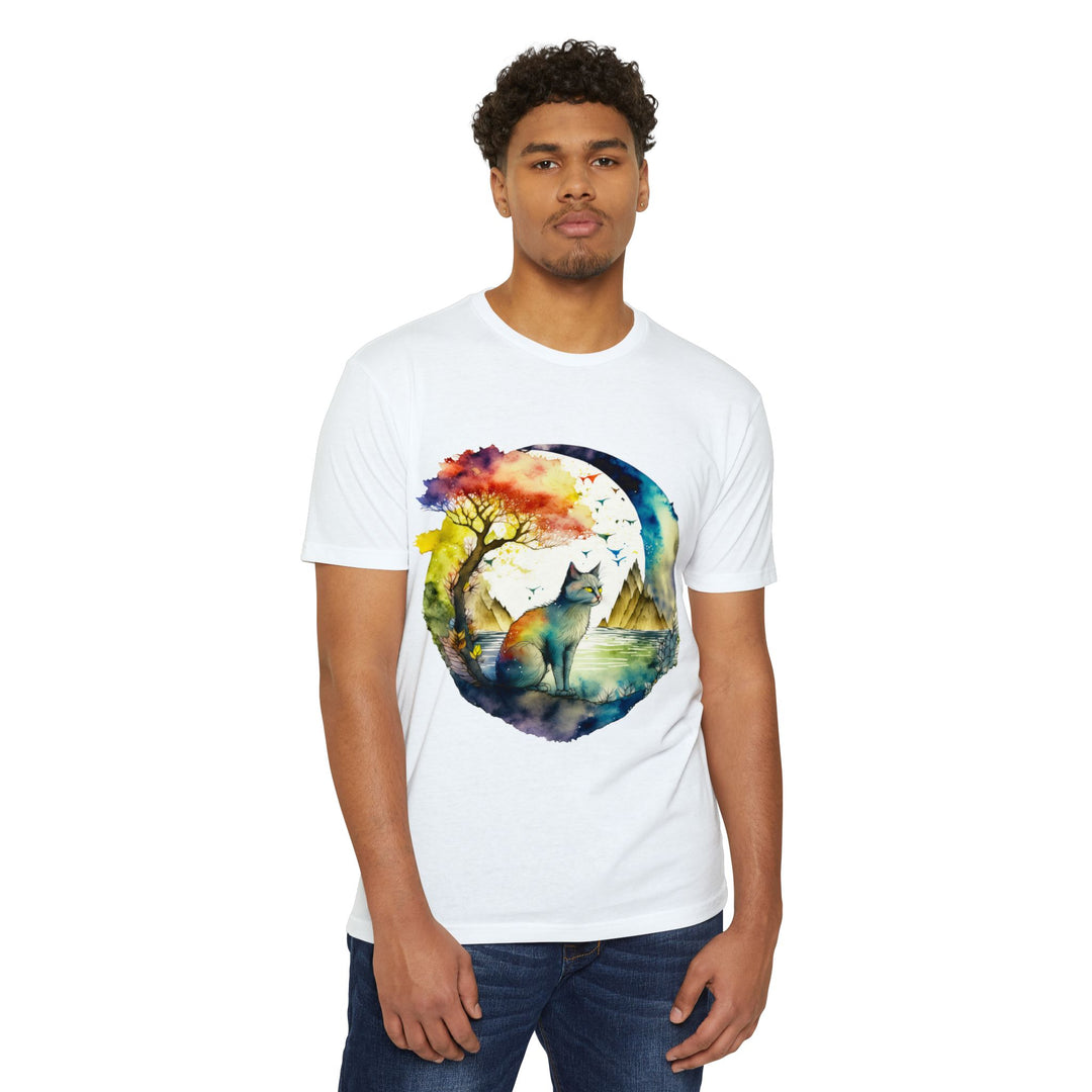 Tranquil Feline Oasis Top - Unisex Watercolor Nature T-Shirt