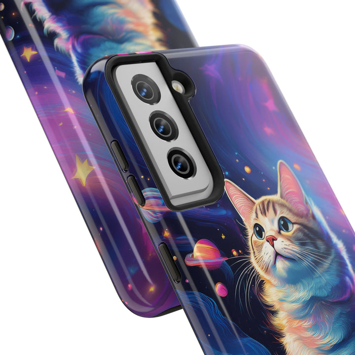 Cosmic Cat Tough Phone Case – Stellar Protection for Your Device