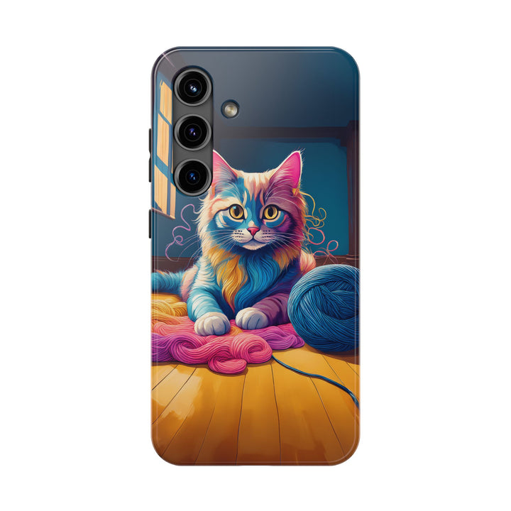 Playful Yarn Cat Tough Phone Case – Protection with a Cozy Twist