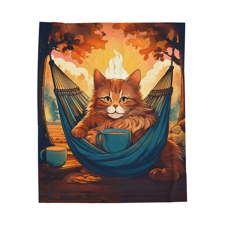 Hammock Cat Coffee Break Velveteen Plush Blanket – Cozy Moments in Nature