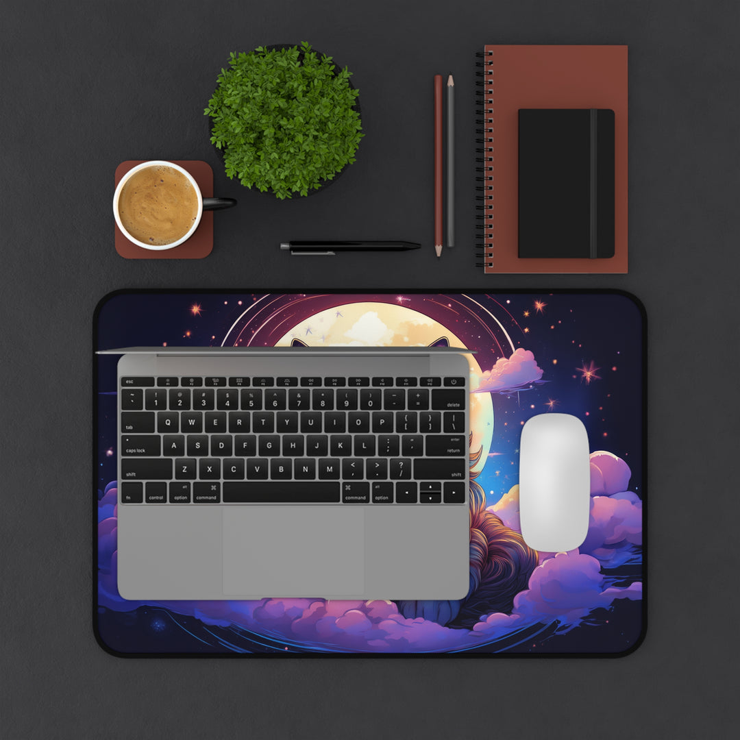 Moonlit Cat Desk Mat – Celestial Comfort for Your Workspace