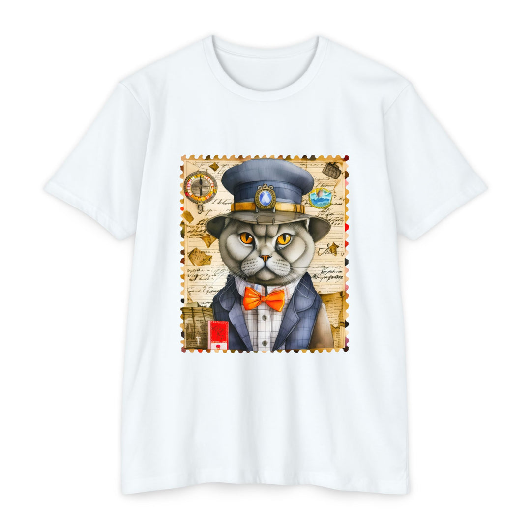 Postal Cat Officer Shirt - Retro Feline Stamp Design