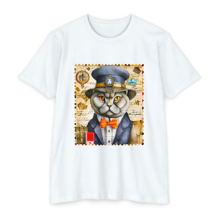 Postal Cat Officer Shirt - Retro Feline Stamp Design