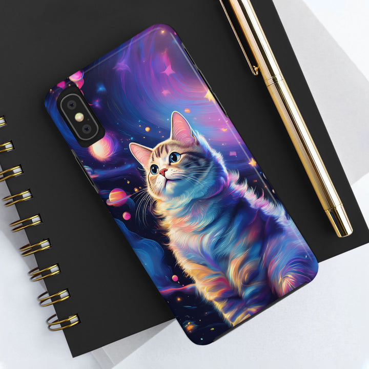 Cosmic Cat Tough Phone Case – Stellar Protection for Your Device