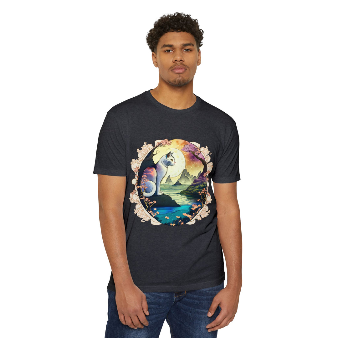 Mystic Moonlit Cat Art Top - Enchanted Night Design