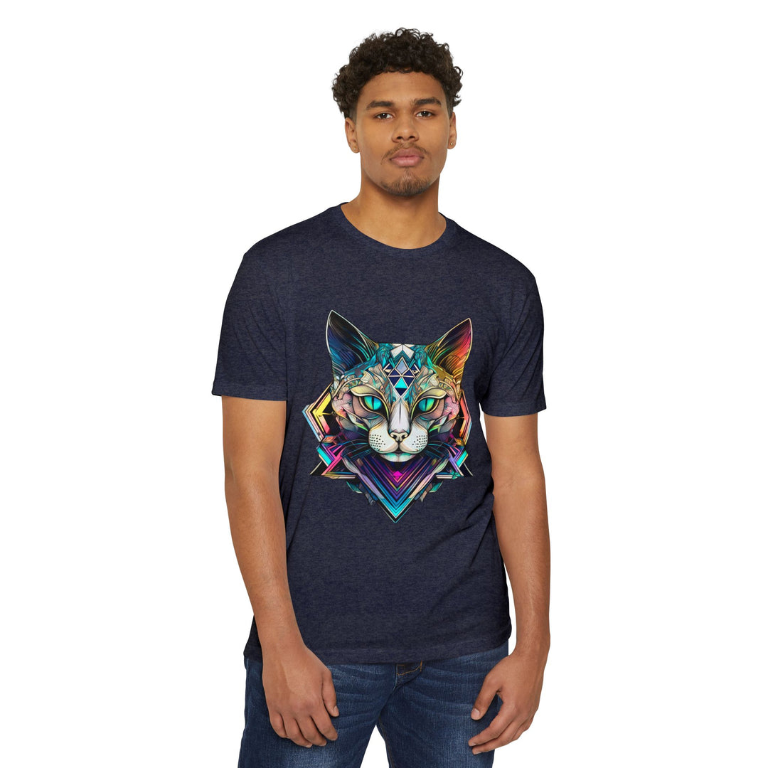 Geometric Feline Majesty T-Shirt - Eye-Catching Unisex Apparel