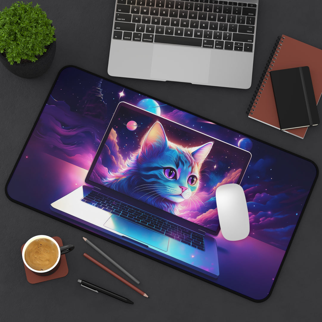 Cosmic Cat Desk Mat – Elevate Your Workspace with Stellar Style