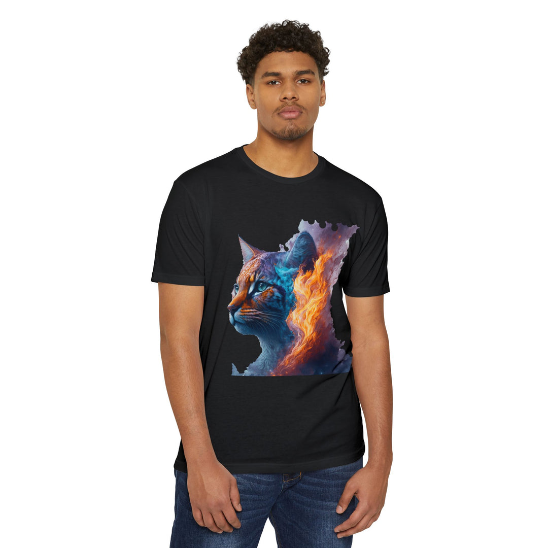 Celestial Blaze Feline Art Top - Cosmic Cat Fire Design