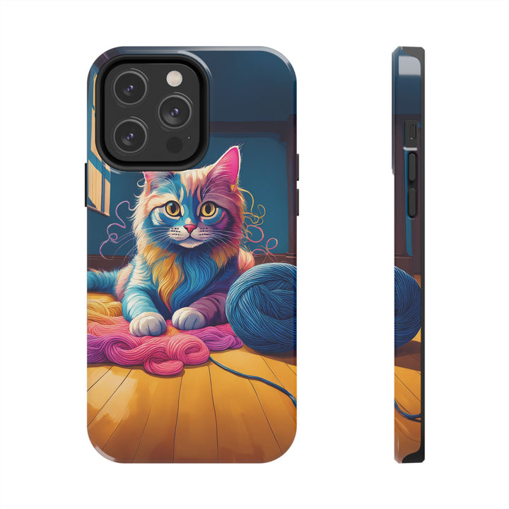 Playful Yarn Cat Tough Phone Case – Protection with a Cozy Twist