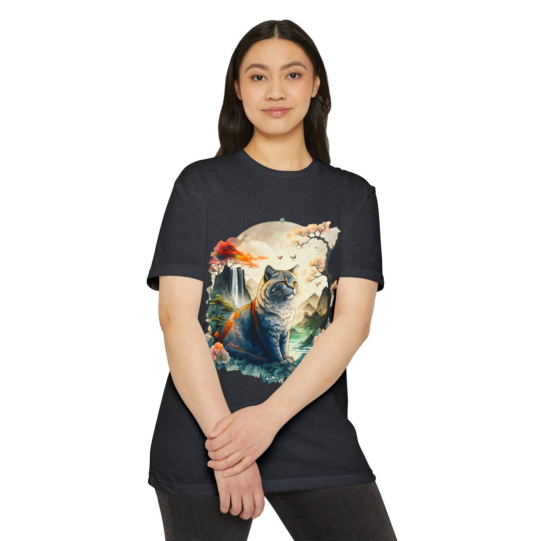 Oriental Garden Cat Top - Unisex Artistic Landscape T-Shirt