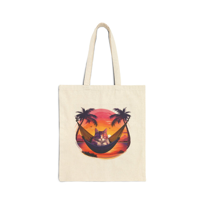 Tropical Sunset Cat Hammock Cotton Canvas Tote Bag – Relax in Paradise