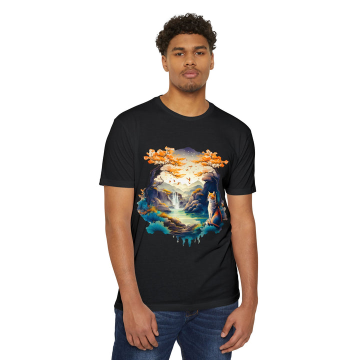 Tranquil Realm Cat Top - Unisex Serene Nature T-Shirt