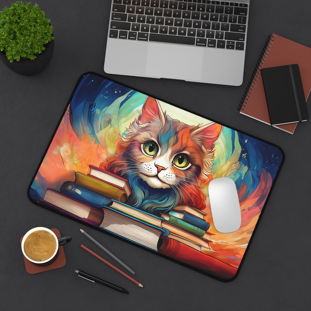 Bookworm Cat Desk Mat – Fuel Your Creativity in Style