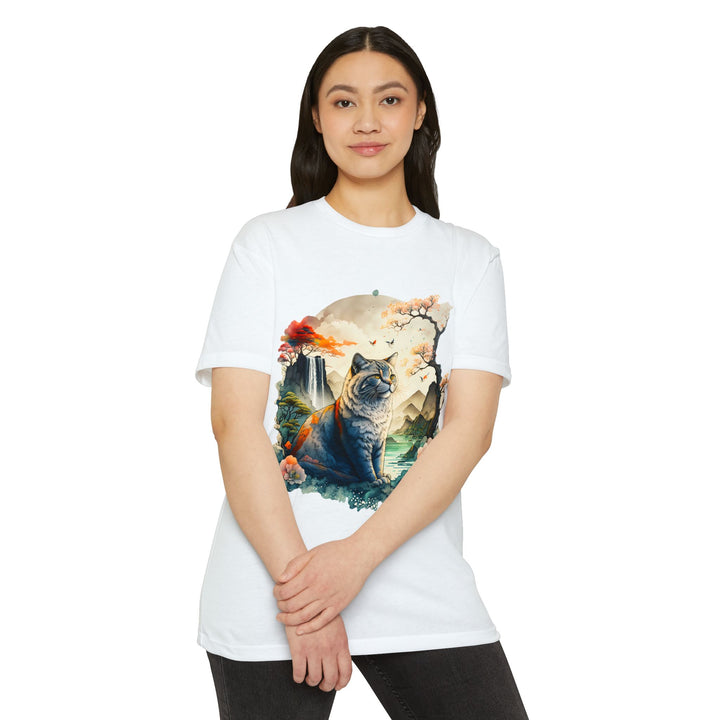 Oriental Garden Cat Top - Unisex Artistic Landscape T-Shirt