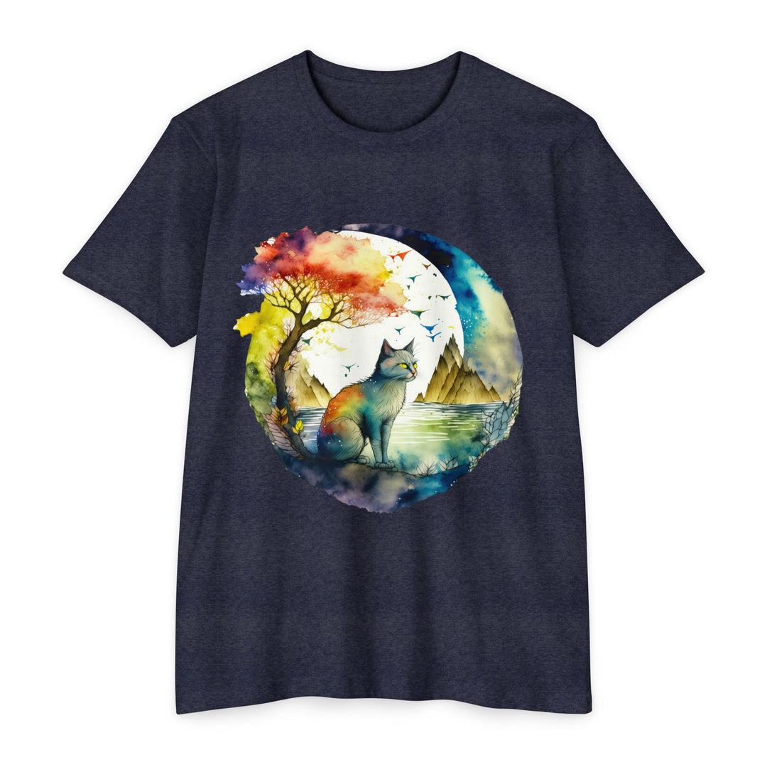 Tranquil Feline Oasis Top - Unisex Watercolor Nature T-Shirt