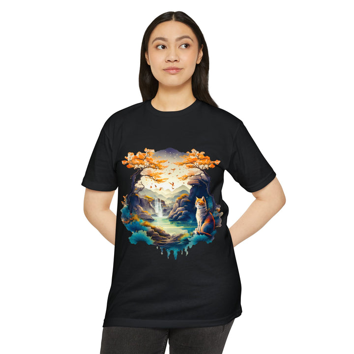 Tranquil Realm Cat Top - Unisex Serene Nature T-Shirt