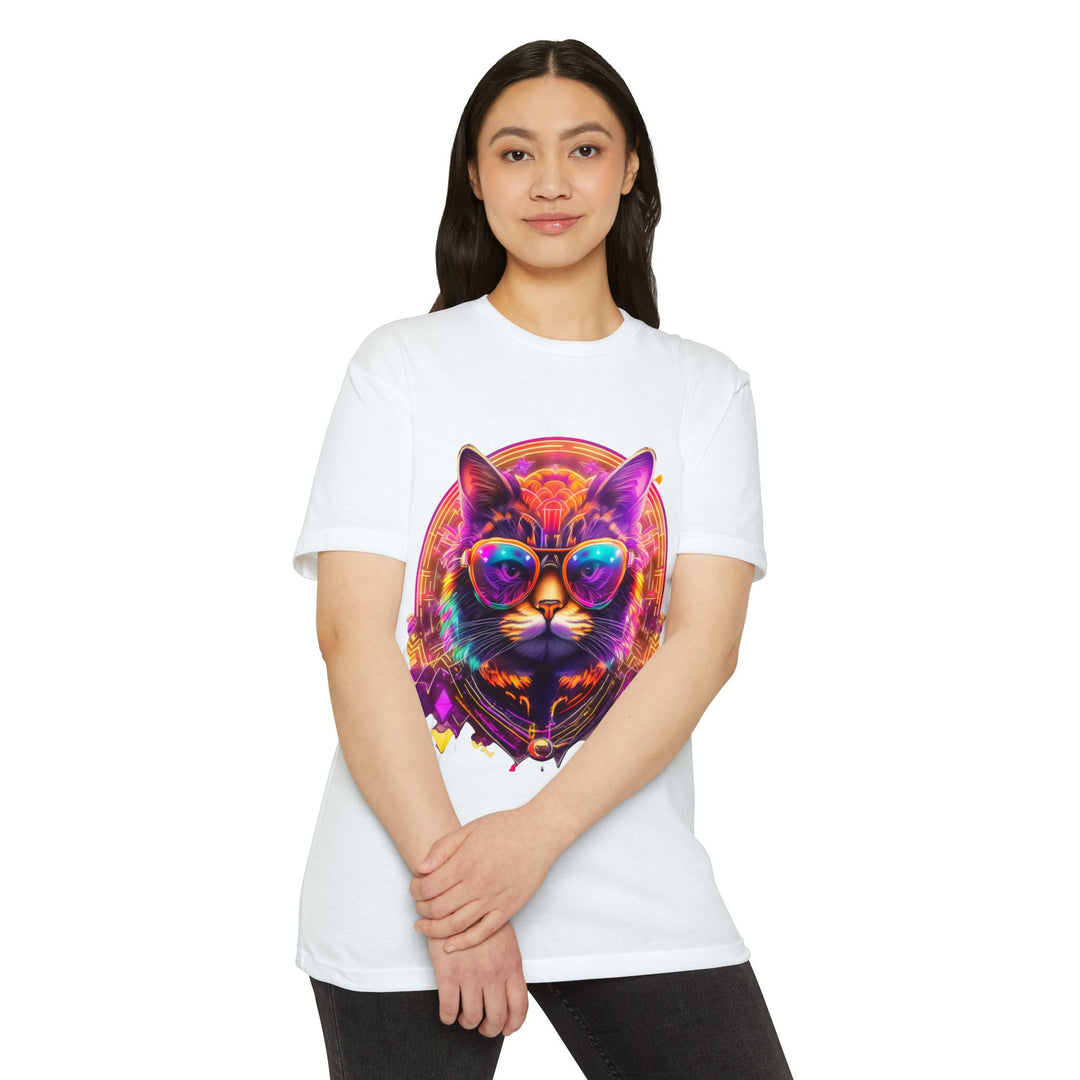 Cosmic Vibes Cat Top - Unisex Retro-Futuristic T-Shirt