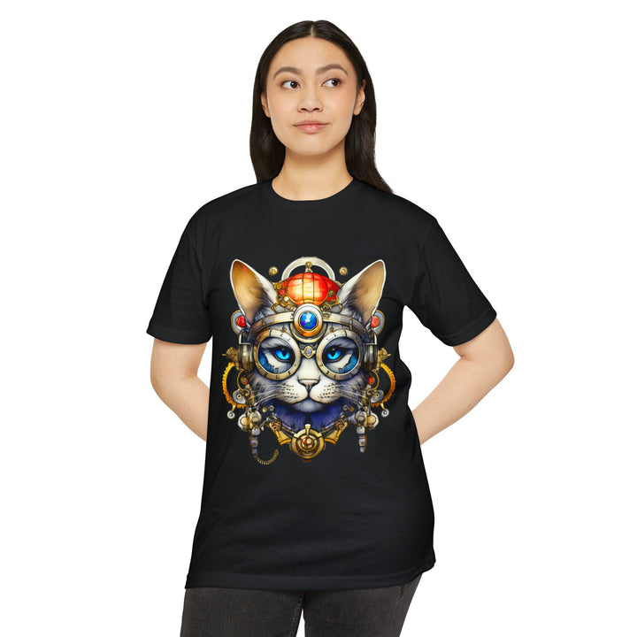 Steampunk Cat Art Top - Intricate Mechanical Design