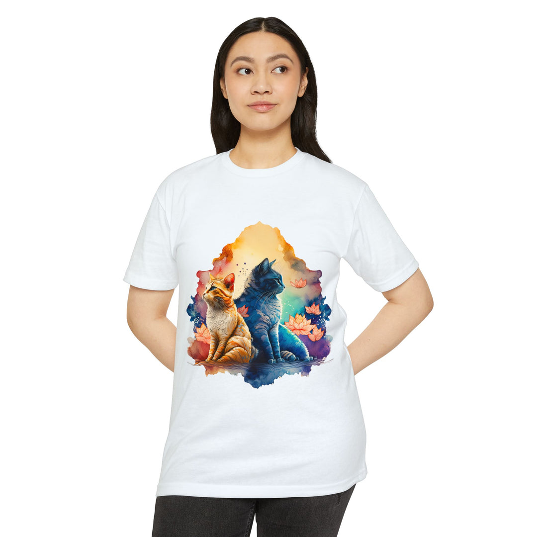 Mystical Twin Cats T-Shirt - Lotus Garden Serenity