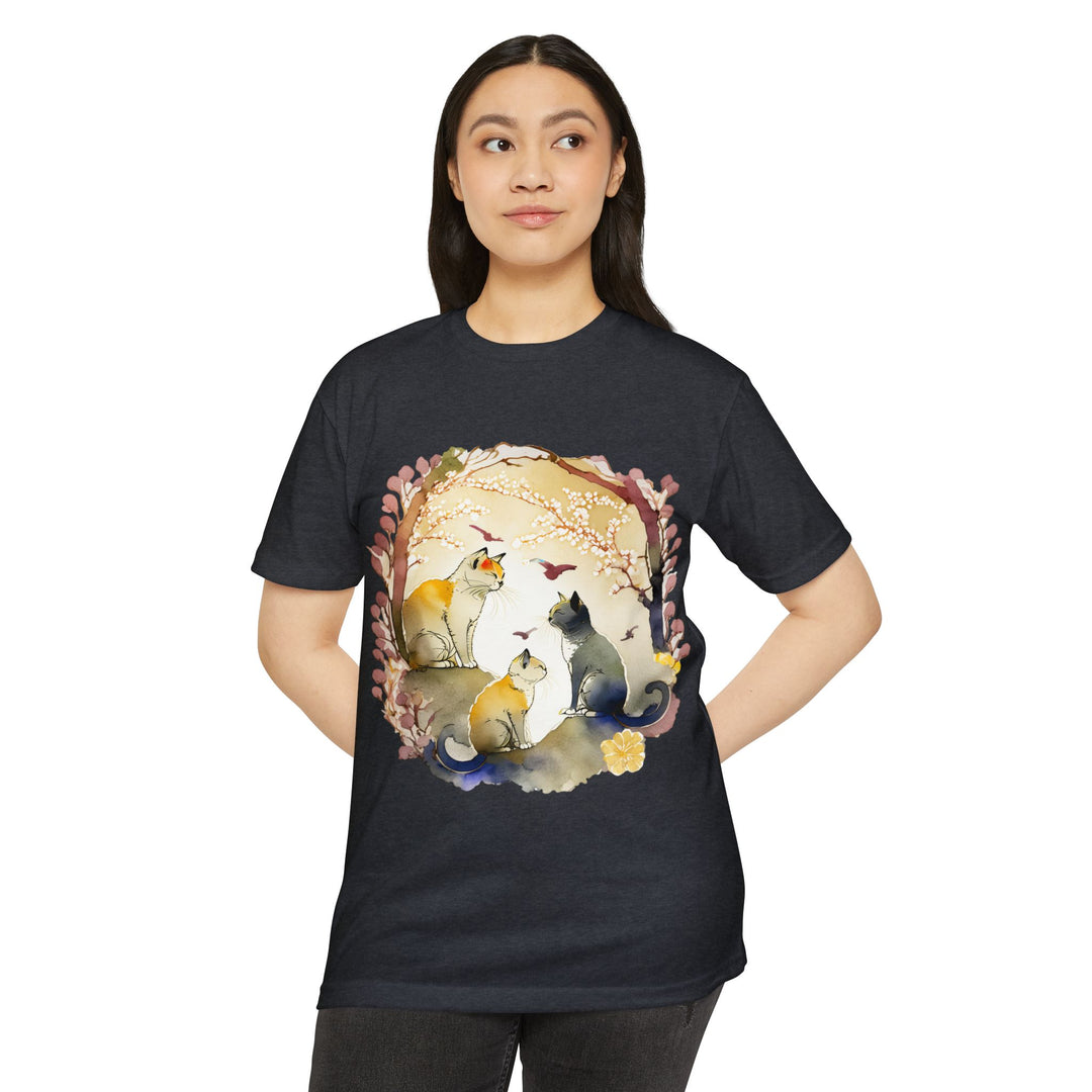 Whimsical Garden Cat Top - Unisex Watercolor Nature T-Shirt