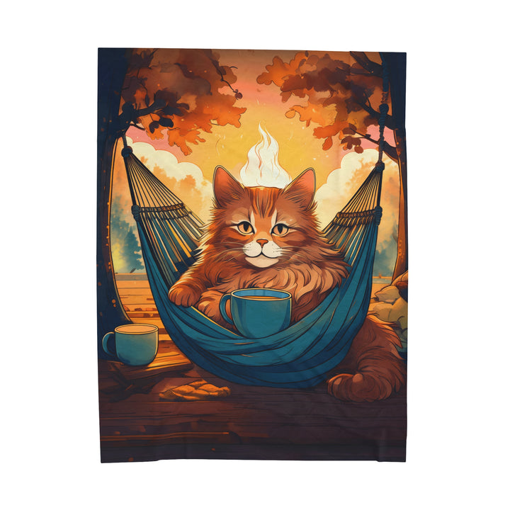 Hammock Cat Coffee Break Velveteen Plush Blanket – Cozy Moments in Nature