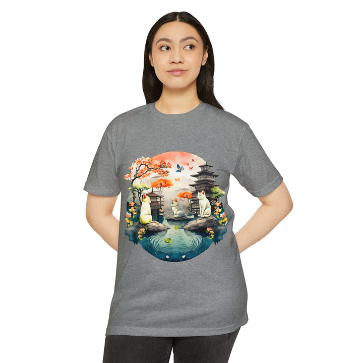 Peaceful Reflections Cat Top - Unisex Japanese Garden T-Shirt