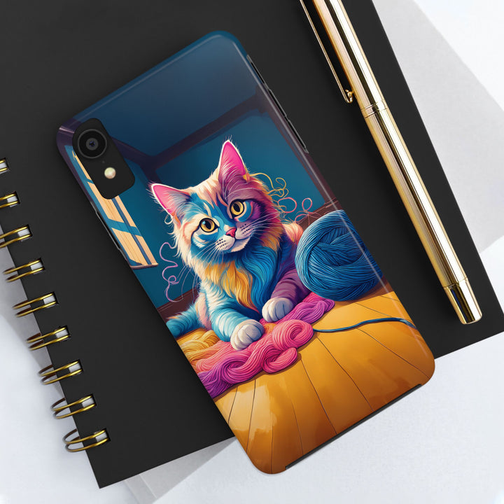 Playful Yarn Cat Tough Phone Case – Protection with a Cozy Twist