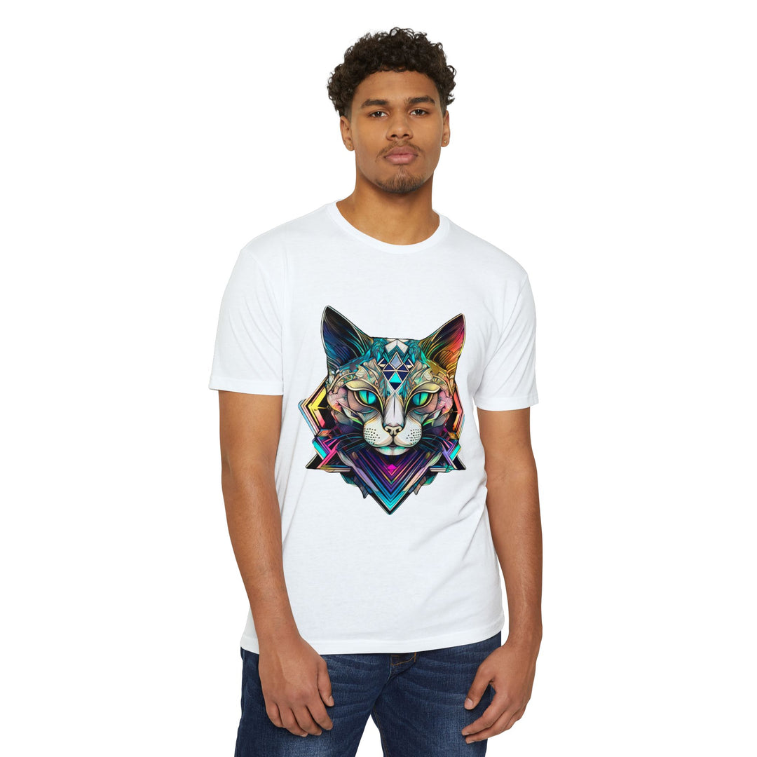 Geometric Feline Majesty T-Shirt - Eye-Catching Unisex Apparel