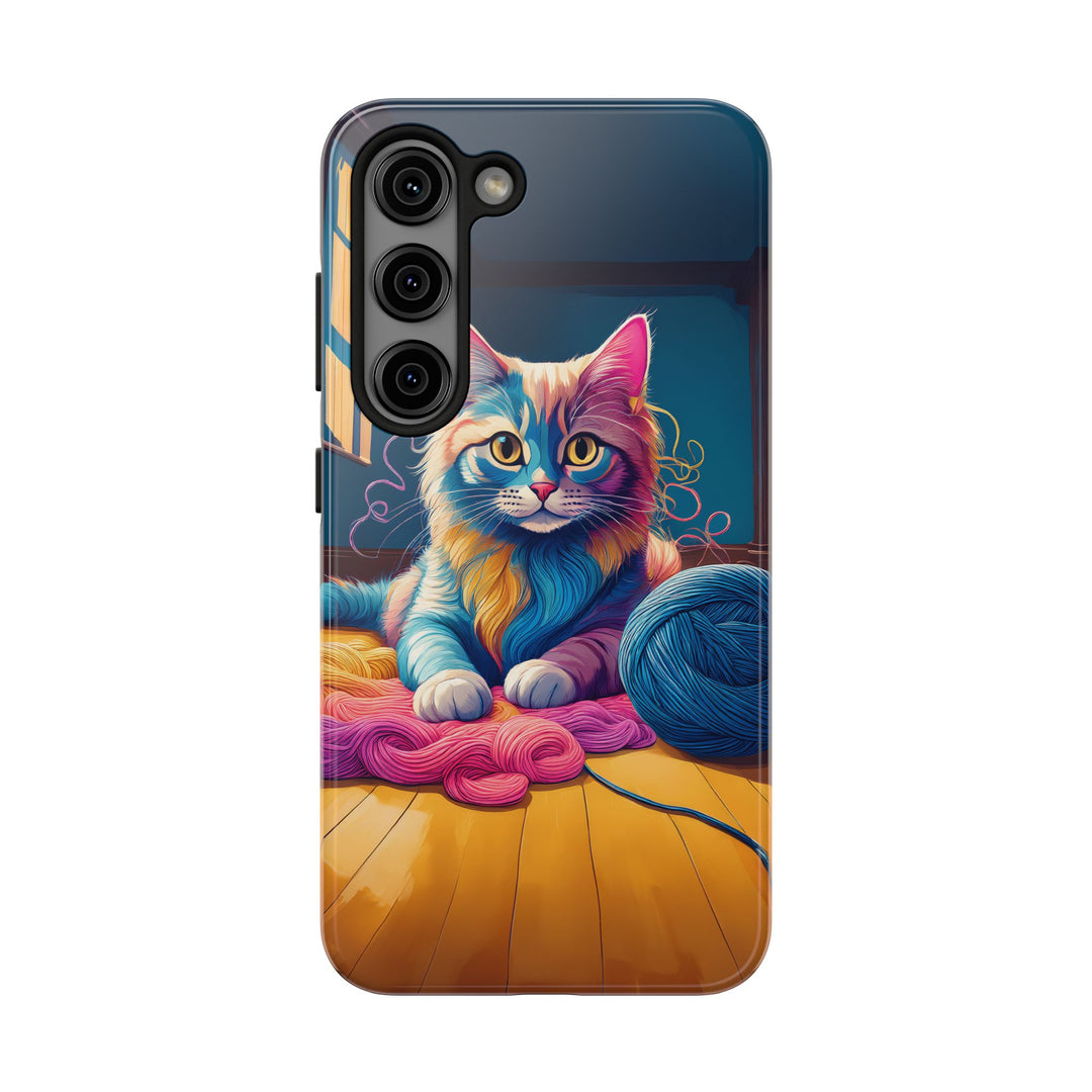 Playful Yarn Cat Tough Phone Case – Protection with a Cozy Twist