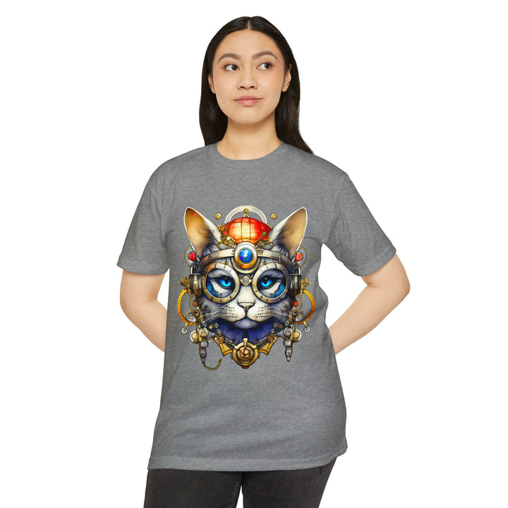 Steampunk Cat Art Top - Intricate Mechanical Design