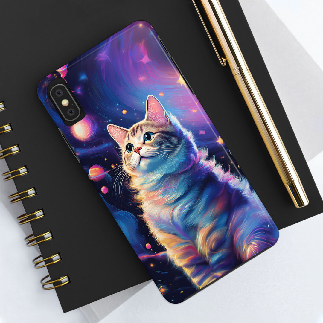 Cosmic Cat Tough Phone Case – Stellar Protection for Your Device