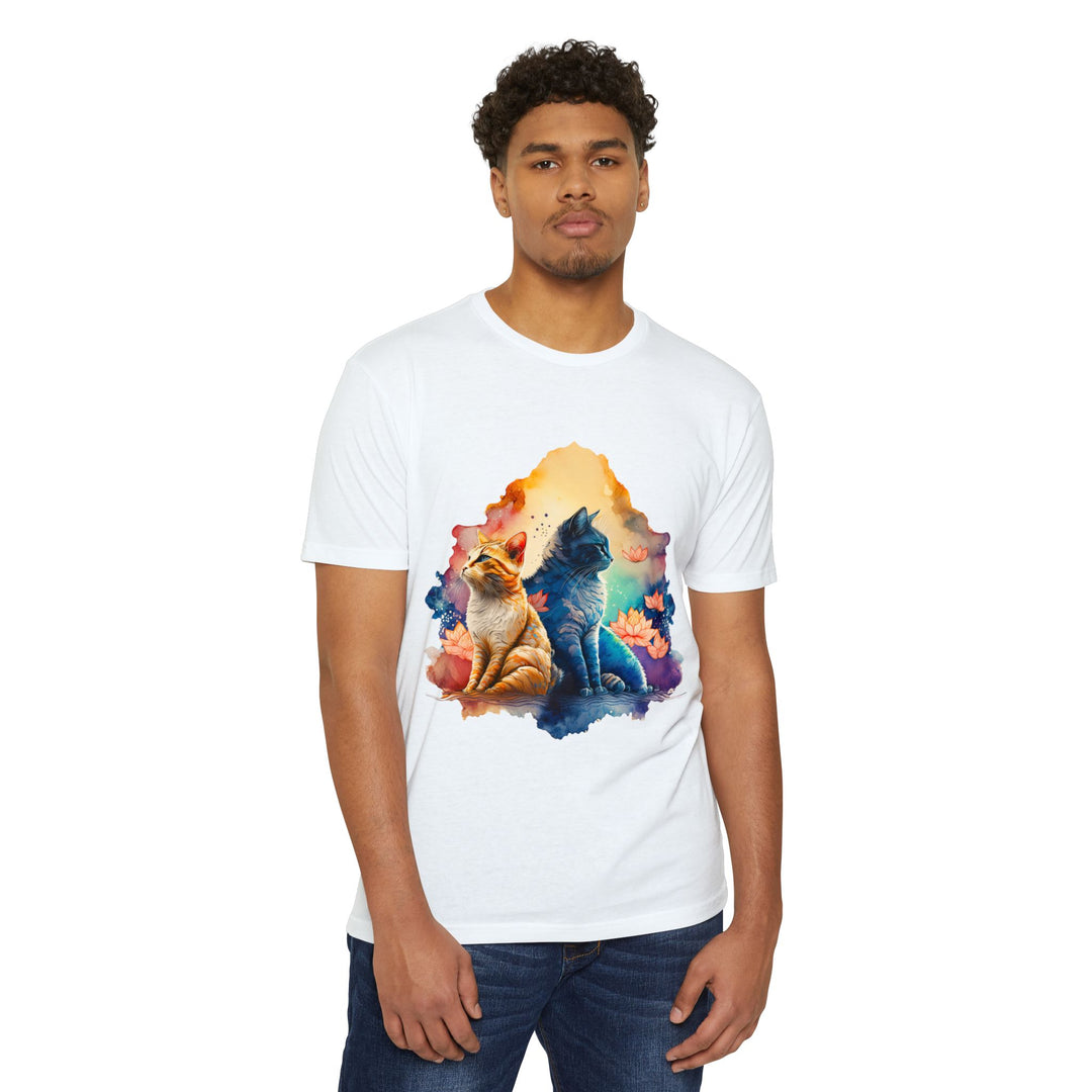 Mystical Twin Cats T-Shirt - Lotus Garden Serenity