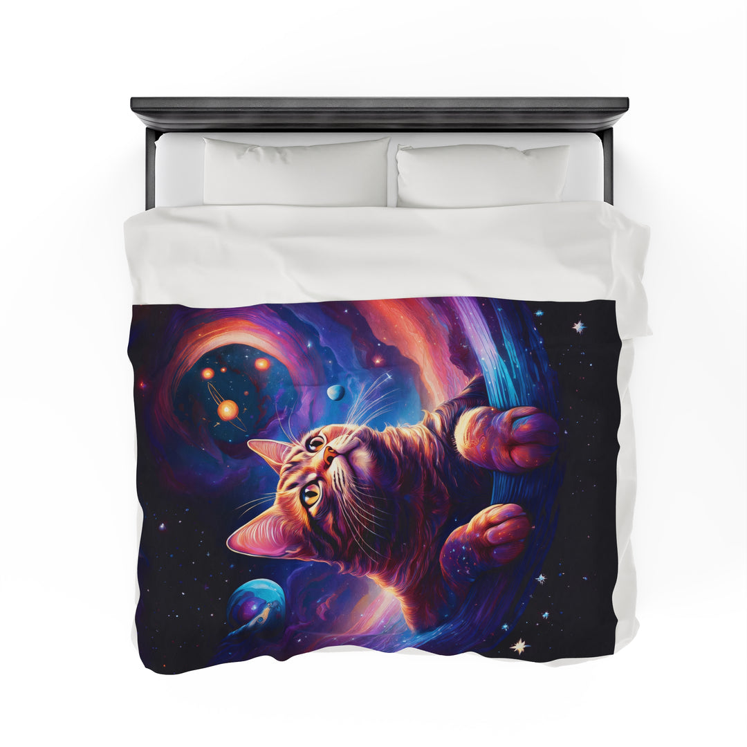 Galactic Cat Velveteen Plush Blanket – Cozy Comfort from Another Dimension