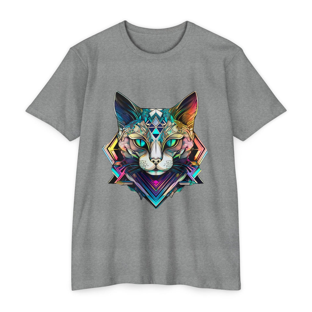 Geometric Feline Majesty T-Shirt - Eye-Catching Unisex Apparel