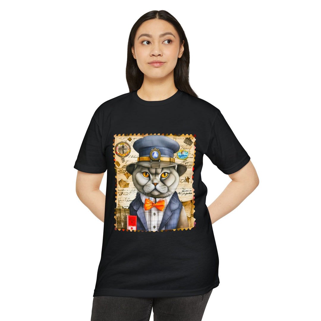 Postal Cat Officer Shirt - Retro Feline Stamp Design