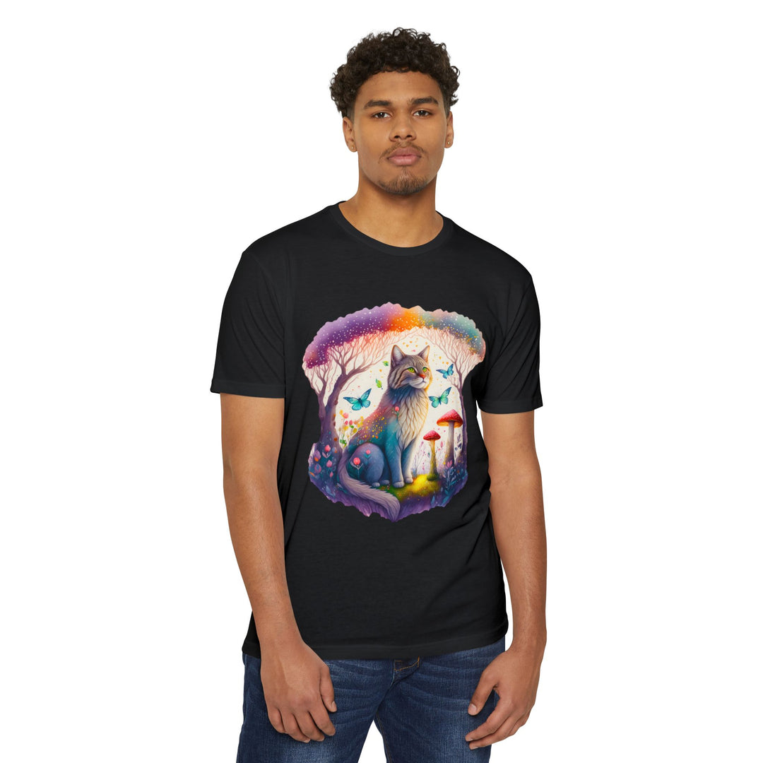 Mystical Cat in Enchanted Forest Top - Whimsical Feline Art