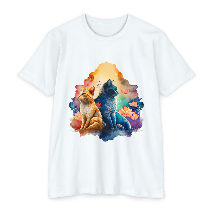 Mystical Twin Cats T-Shirt - Lotus Garden Serenity