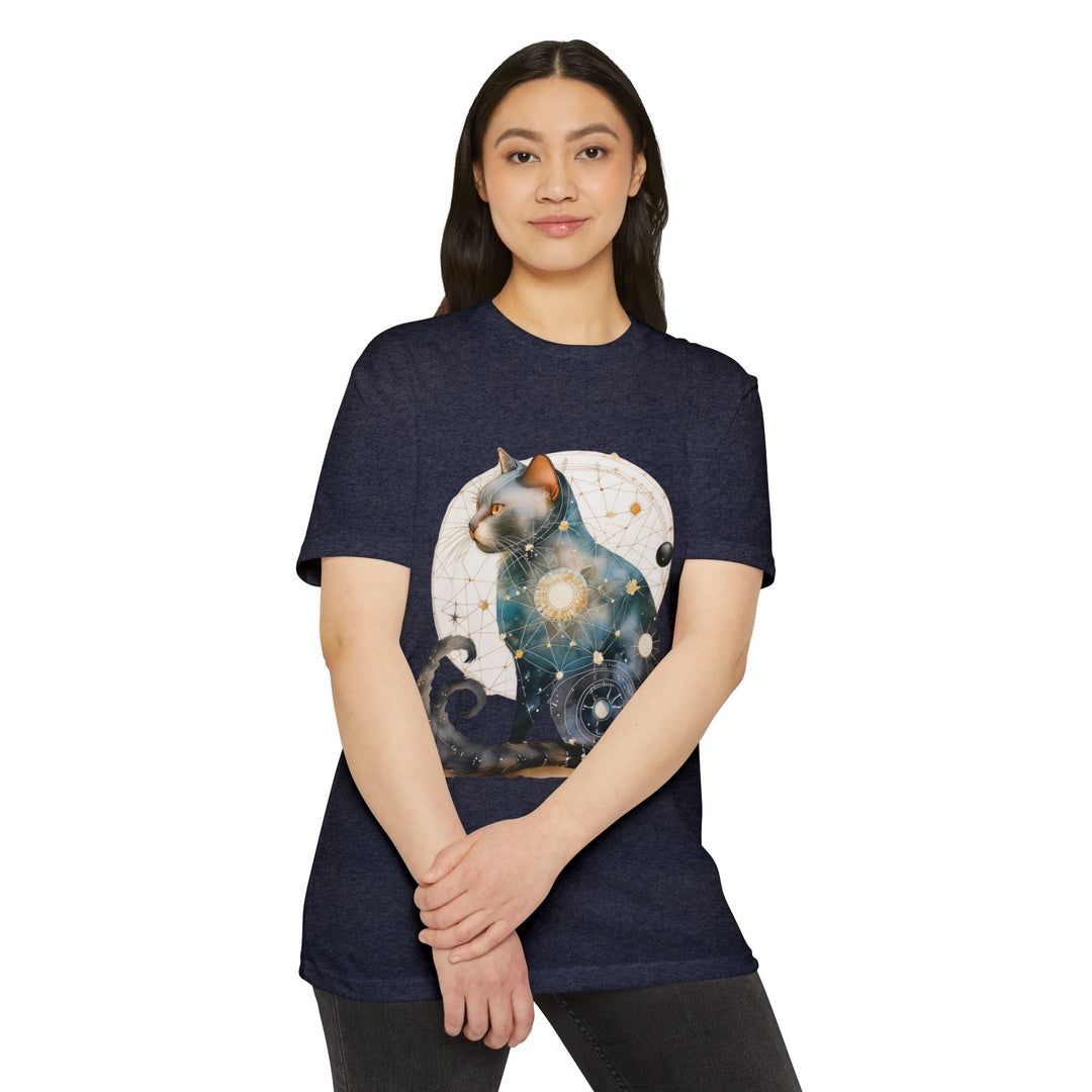 Cosmic Feline Elegance Top - Celestial Cat Art