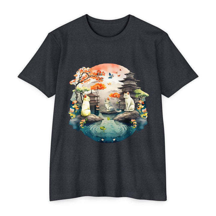 Peaceful Reflections Cat Top - Unisex Japanese Garden T-Shirt