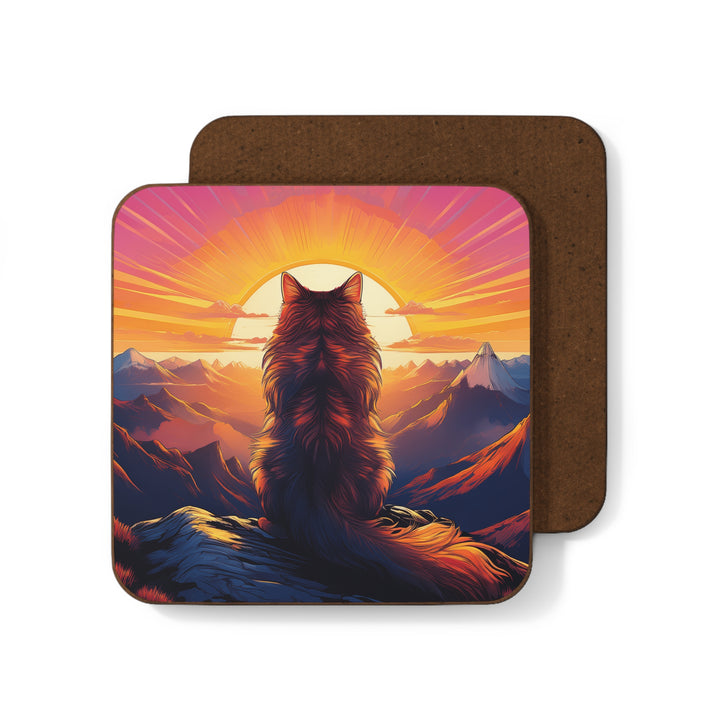 Sunset Cat Hardboard Coaster – Perfect Blend of Art and Functionality