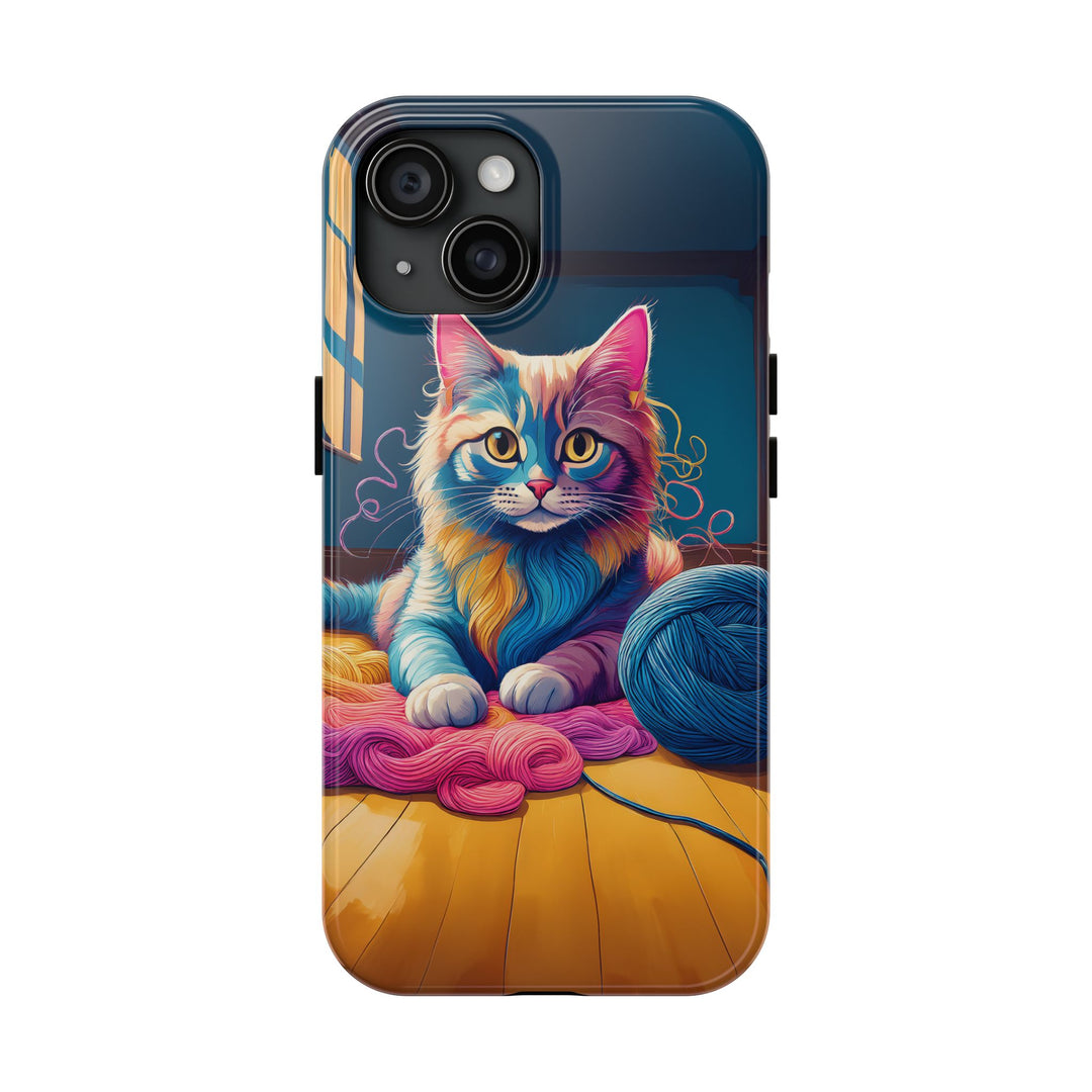 Playful Yarn Cat Tough Phone Case – Protection with a Cozy Twist