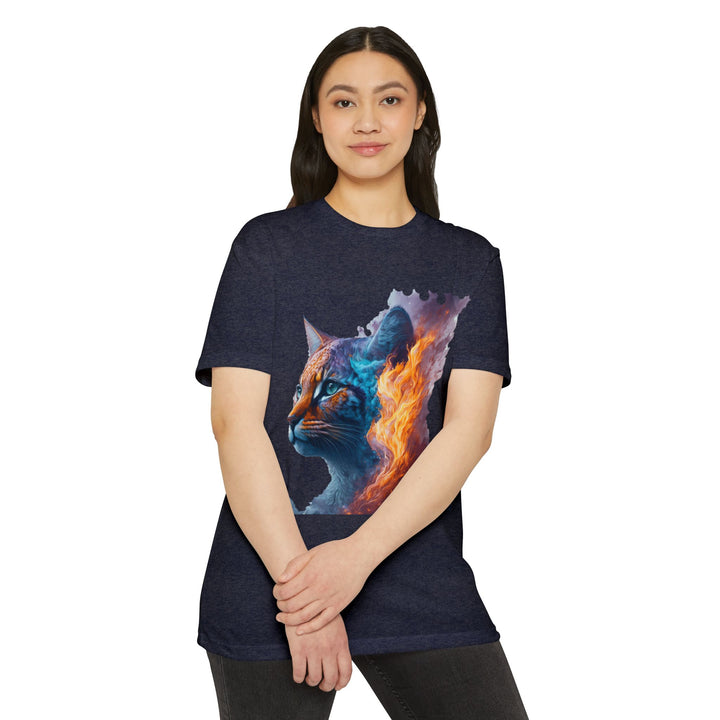 Celestial Blaze Feline Art Top - Cosmic Cat Fire Design