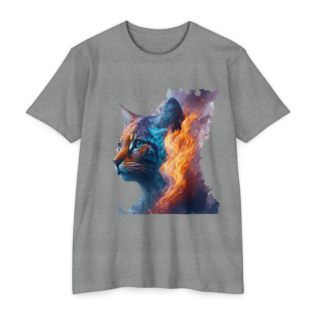 Celestial Blaze Feline Art Top - Cosmic Cat Fire Design