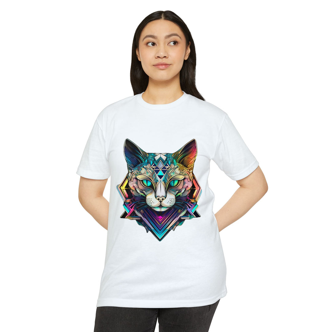 Geometric Feline Majesty T-Shirt - Eye-Catching Unisex Apparel