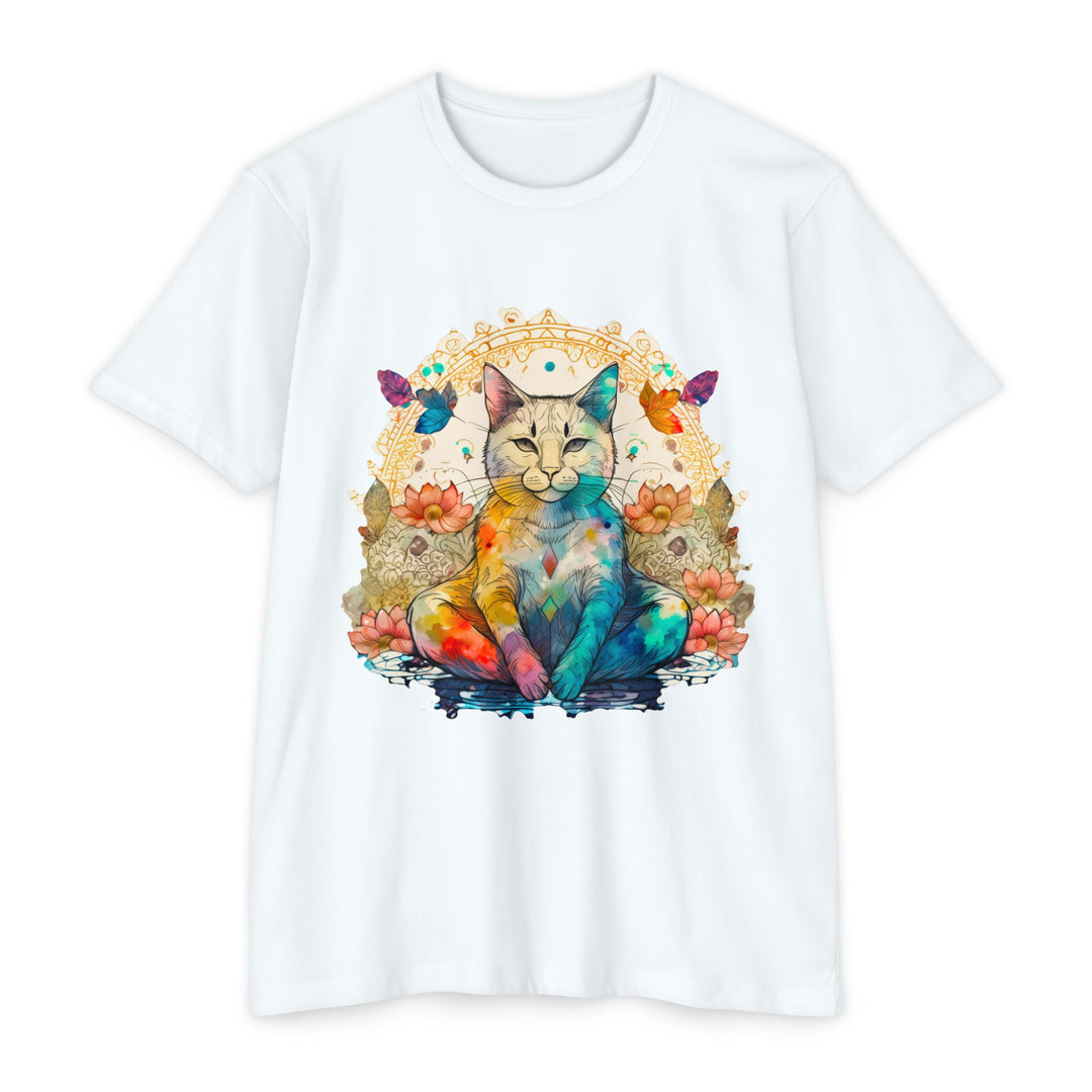 Rainbow Zen Cat T-Shirt - Colorful Meditation