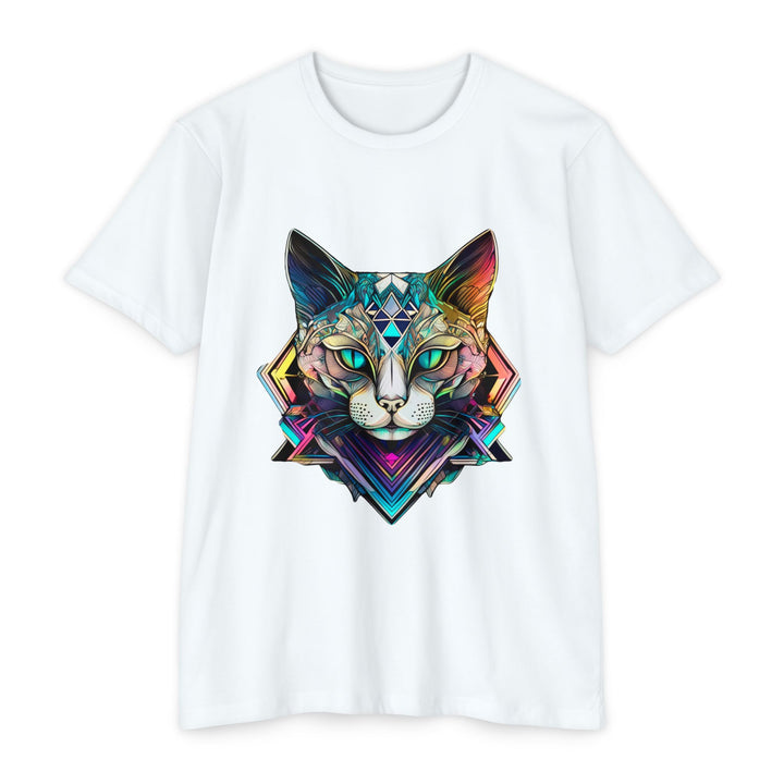 Geometric Feline Majesty T-Shirt - Eye-Catching Unisex Apparel