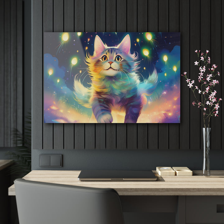 Celestial Chase – Cat Among the Stars Acrylic Print